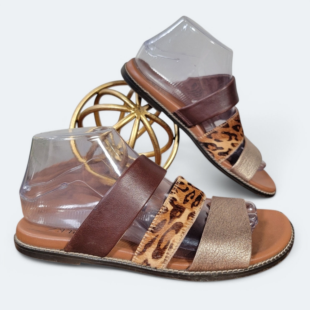 Naturalizer Leather Leopard Print Brown and Gold Straps Sandals Size 7.5